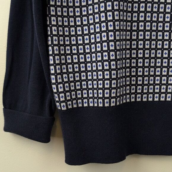 Lands' End Navy and White Patterned Supima Cotton Cardigan Sweater Size 18 - Picture 4 of 10